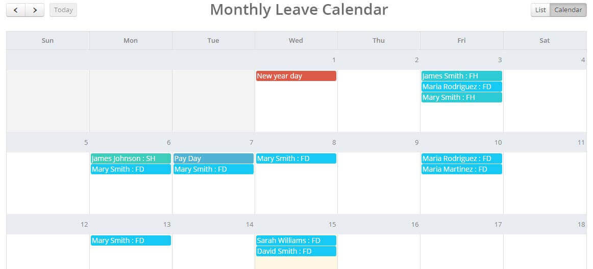 Leave Calendar